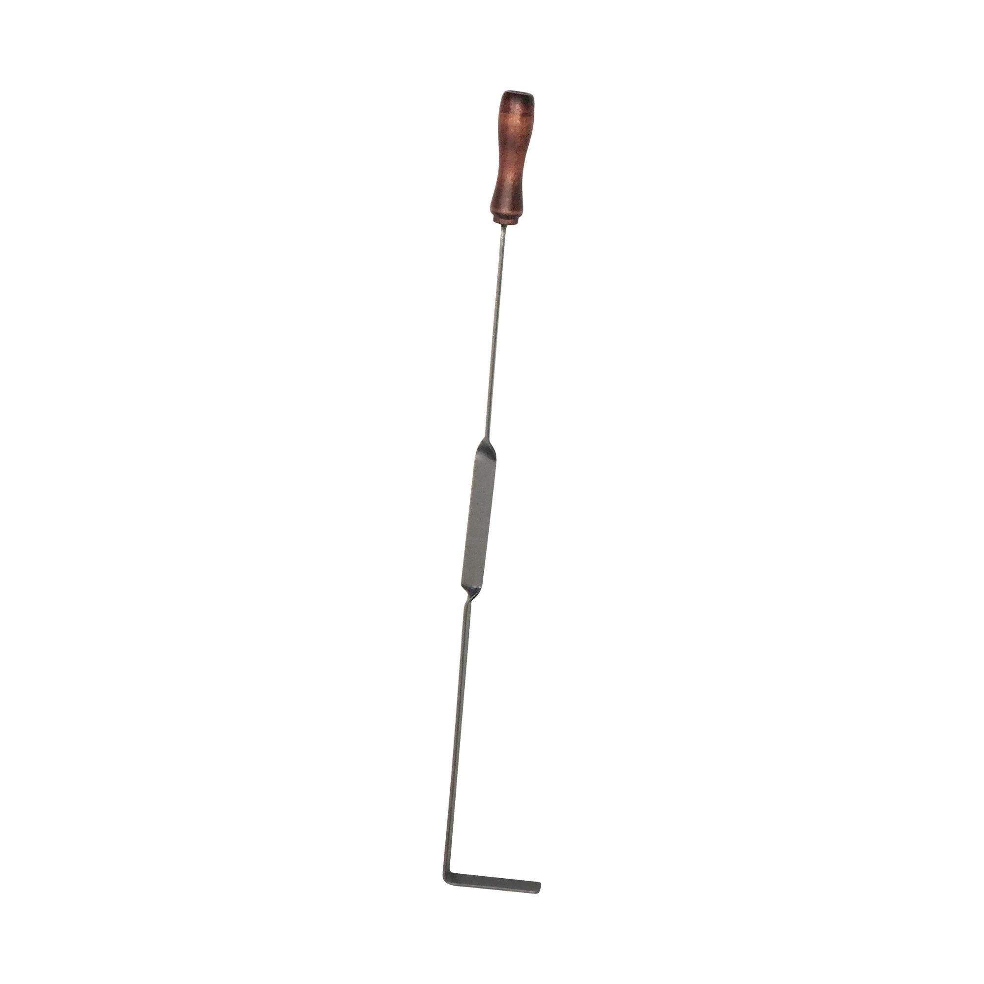 Long-handled tool with a wooden handle on a white background