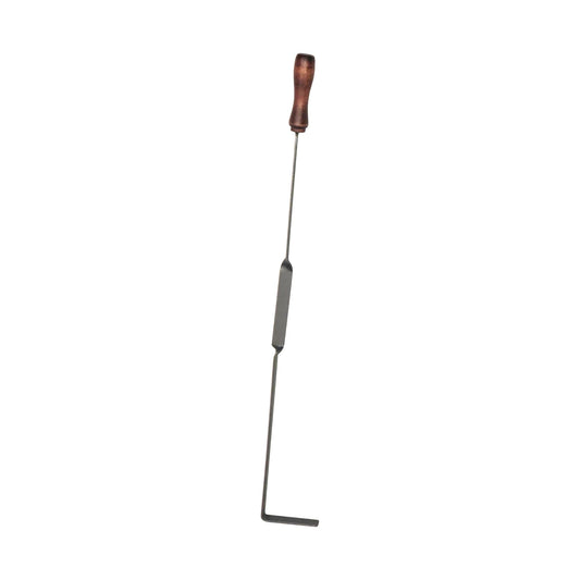 Long-handled tool with a wooden handle on a white background